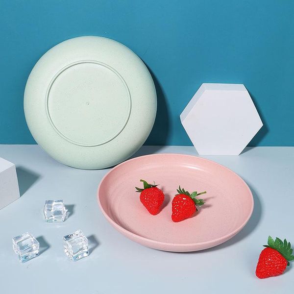 

dishes & plates 20cm durable wheat straw plate throw proof heat round modern dinner plastic colorful nordic