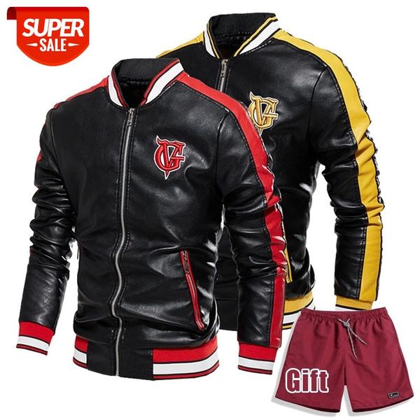 

Mens Vintage Biker Motorcycle Leather Jacket 2020 Fashion Embroidery Winter Fleece Splicing letter Pu Leather Coat Size -3XL #YN6W, Black;brown