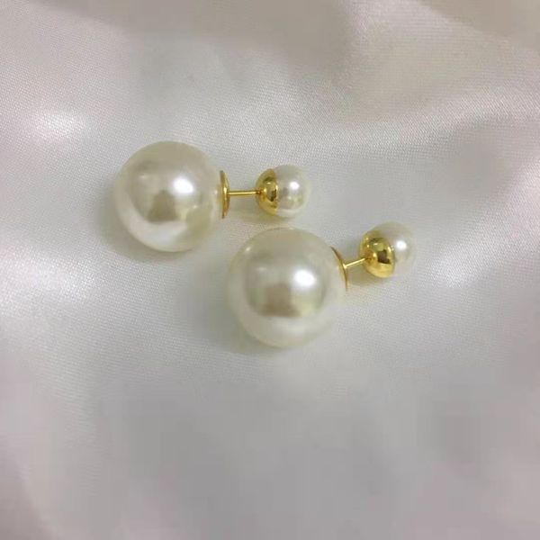 

big and small pearl earrings with double-sided leaves, beizhu 925 silver needle, d cd letter, petal back hanging earrings, Golden