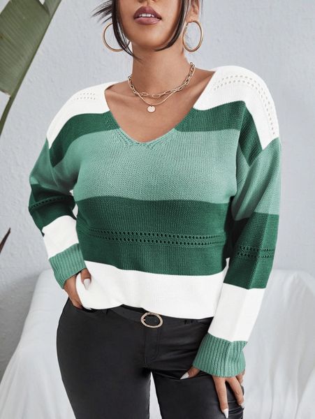 

plus colorblock drop shoulder sweater u4t1#, Black