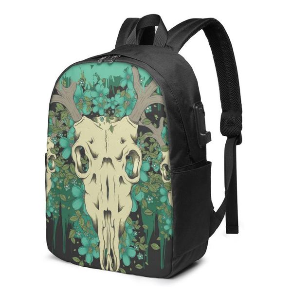 

backpack deer skull women men usb charge school bag for girl boy travel lapbookbag daypack
