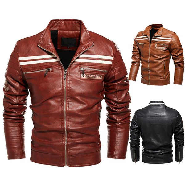 

elegant motorcycle style men's leather jacket, high-quality stand-up collar, retro comfort, fashion travel and commute, Black