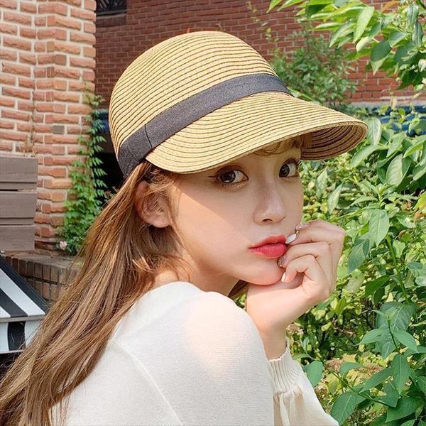 

straw hat woman outdoor student casual sun hats sunscreen summer baseball cap fashion japanese lovely peaked for women, Blue;gray