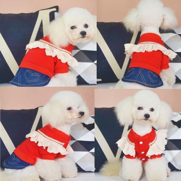 

dog apparel lace hoodie denim skirt dress fall pet