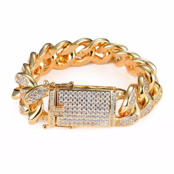 

20mm width 8inch 9inch hip hop jewellry brass all cz pave bracelet for men b015, Black