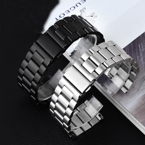 

watch bands 2021 universal stainless steel bracelet solid metal watchband general strap 16 18 20 22 24mm men's wristwatches band hook, Black;brown