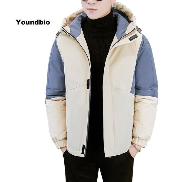 

men's down & parkas men 2021 winter casual warm thick hooded patchwork windproof jacket coat outwear fashion pockets, Black