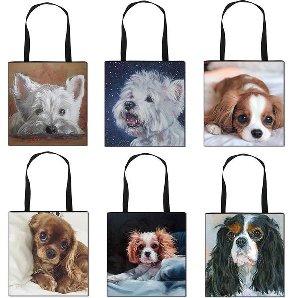 

evening bags spaniel print women handbag cute dog girl shoulder bag casual fashion storage beach gift