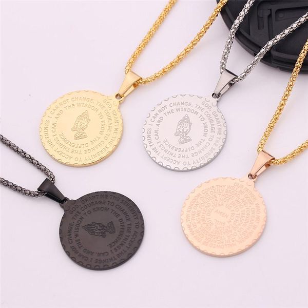 

pendant necklaces stainless steel prayer hands pendants necklace long chain metal god bless you praying jewelry men jewelery gifts2021, Silver