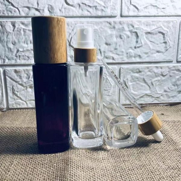 

storage bottles & jars wholesale clear glass lotion container with bamboo lid for cosmetic spray perfume bottle dropper skin care packaging