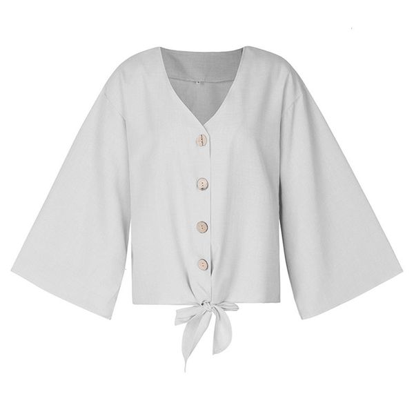 

New 2021 Retro Single-breasted Tie Up Bow Crop Tops Women Elegant Solid Long Sleeve v Neck Loose Blouse Harajuku Shirts MCTV, White