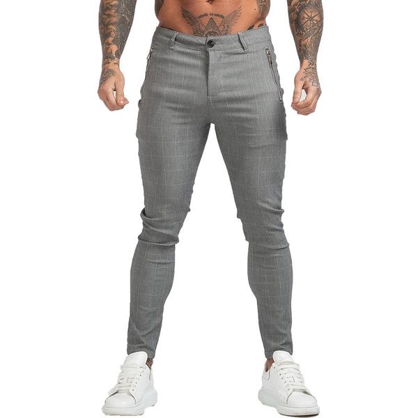 

men's pants gingtto men chinos trousers skinny super stretch chino slim fit mens casual pant plaid elastic waist london fashion zm3134, Black
