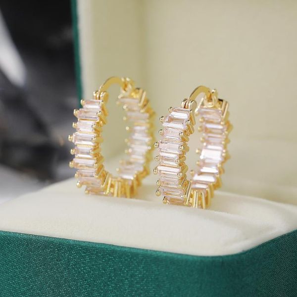 

hoop & huggie luxury round earrings women geometric cubic zirconia versatile earring brilliant female wedding engagement jewelry, Golden;silver