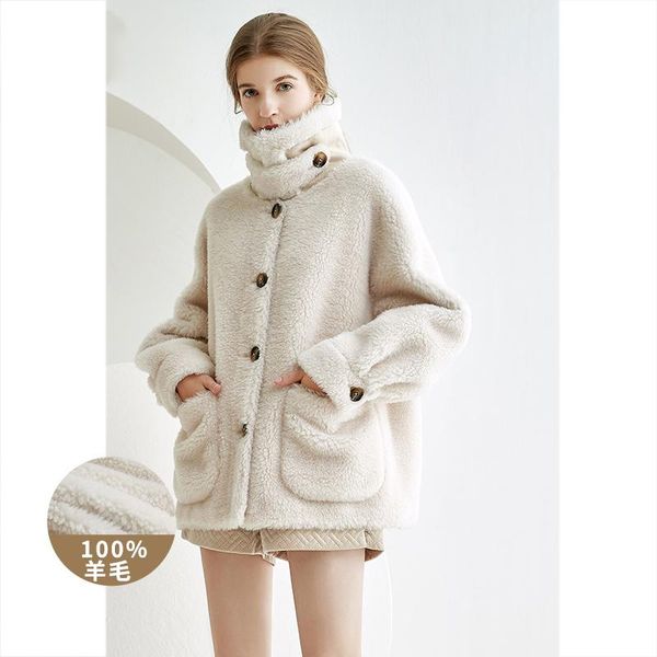 

100% real wool fur jacket korean simple coats and jackets women 2021 women's clothing sheep shearing coat ropa para mujer zjt825, Black
