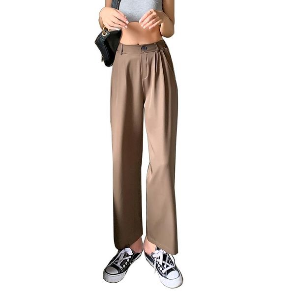 

women's pants & capris 2021 suit women high waist vintage solid female office lady bottoms casual chic straight trousers, Black;white