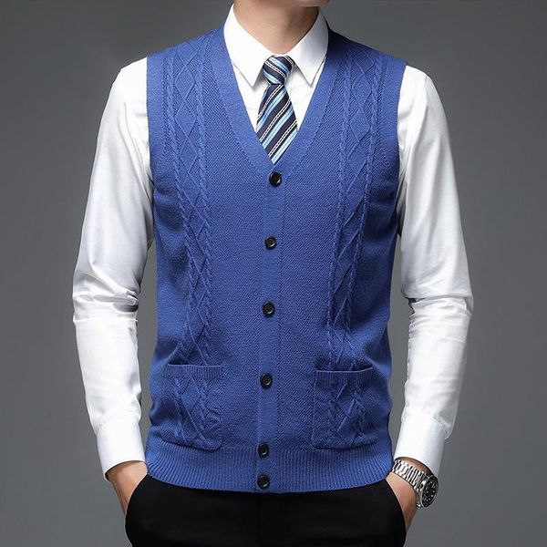 

men's vests classic v neck fashion wool knit cardigan coat casual autum sleeveless sweater vest top, Black;white
