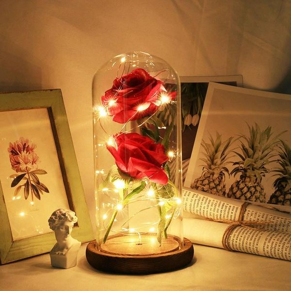 

decorative objects & figurines zr-glass dome artificial rose led light string birthday gift for girls christmas is powered by 3 batterie