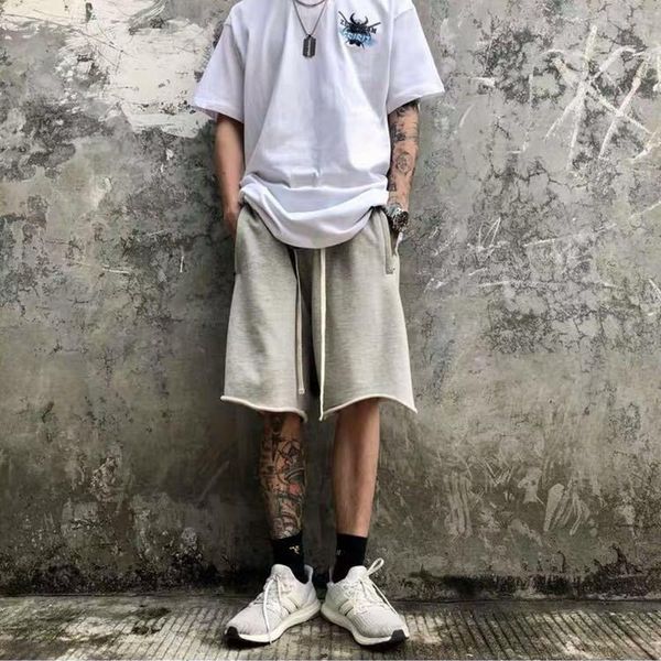 

men's shorts casual hip hop streetwear male gyms fitness short pants beach terry solid elastic drawstring plus size 5xl, White;black