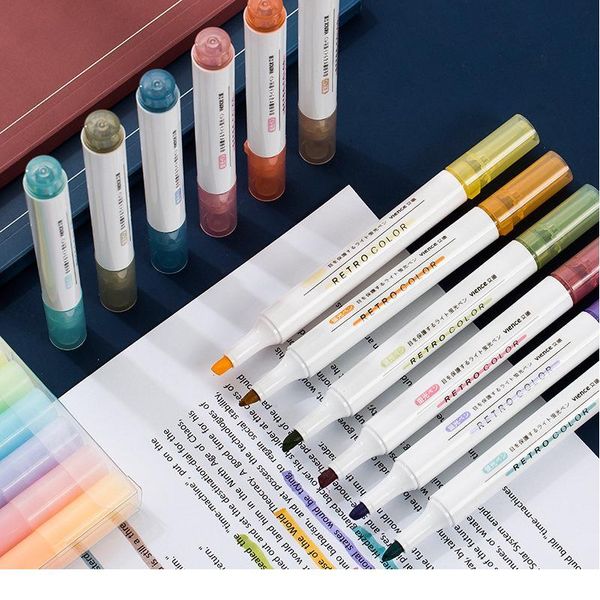 

6 colors/pack highlighters pens chisel tip highlighter morandi fluorescent marker set for student office c jllfri