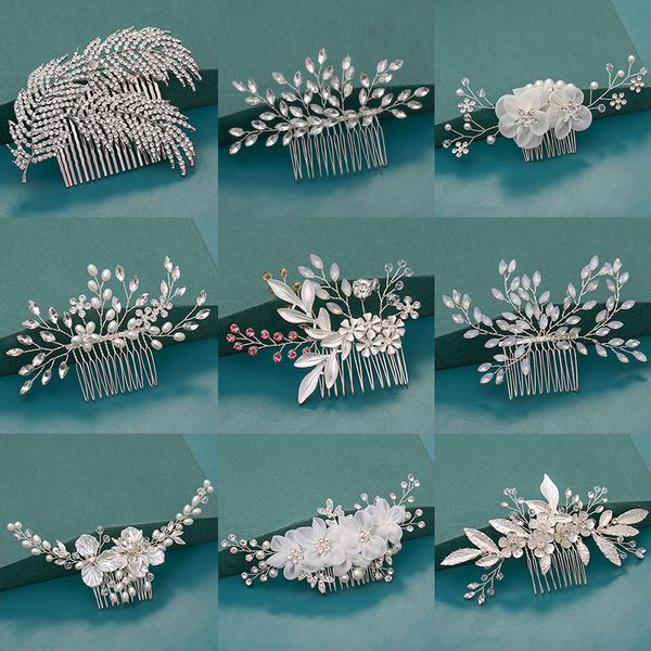 

bride hair combs hair accessories wedding bridal headpiece silver color handmade crystal pearl wedding ornaments hair jewelry, Slivery;golden