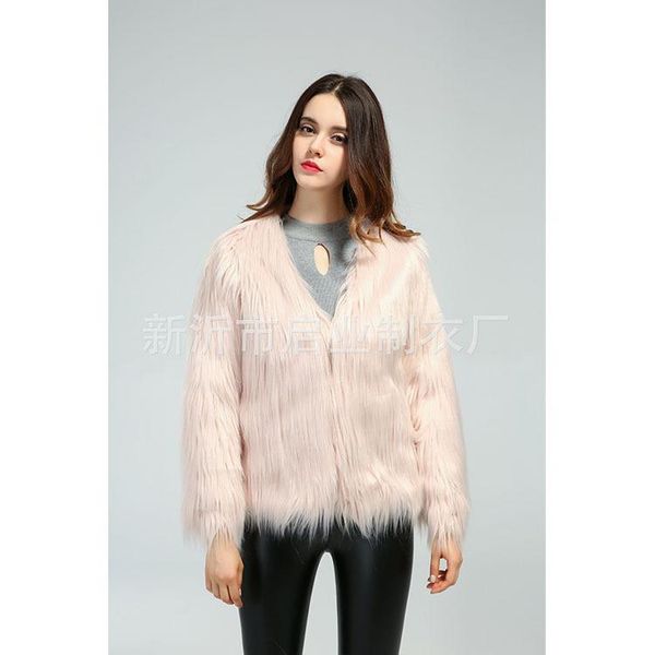 

women's fur & faux gamporl 2021 fall/winter fashion coats and jackets women with long-sleeved wool imitation jacket, Black