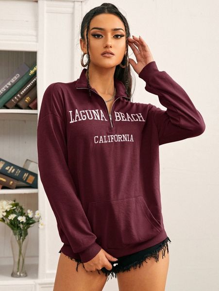 

letter embroidery half zip drop shoulder sweatshirt z3fy#, White;black