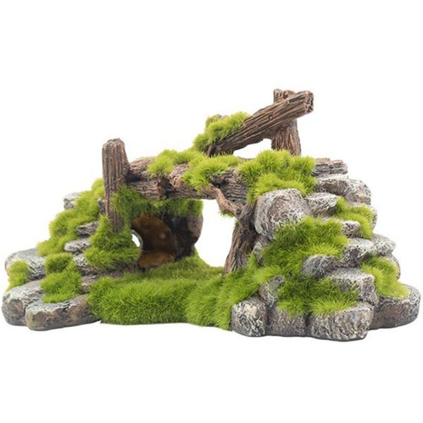 

aquarium resin mountain house cave fish tank ornament decoration & resin moss bridge fish play cave decor