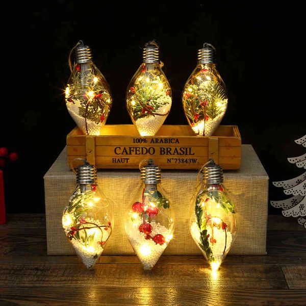 

2022 creative new led transparent ball christmas tree pendant luminous double pointed ball