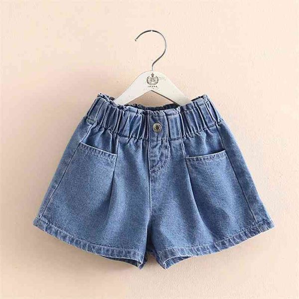 Moda de verão Cute 3 4 5 6 7 8 9 10 11 Anos Crianças Bolso de Algodão Grande Tamanho Solto Denim Shorts para bebé Crianças meninas 210701