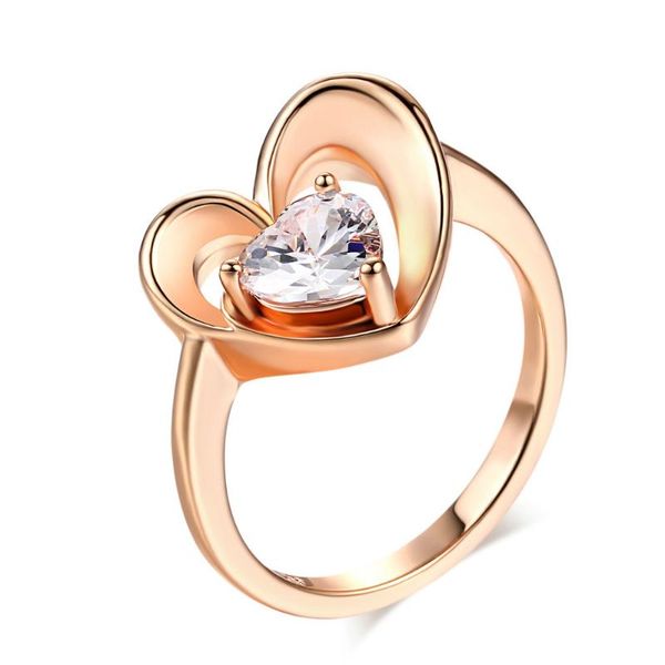 

wedding rings crystal cz zircon rose gold color heart stone for women couple engagement stainless steel anillos knuckle ring friend, Slivery;golden