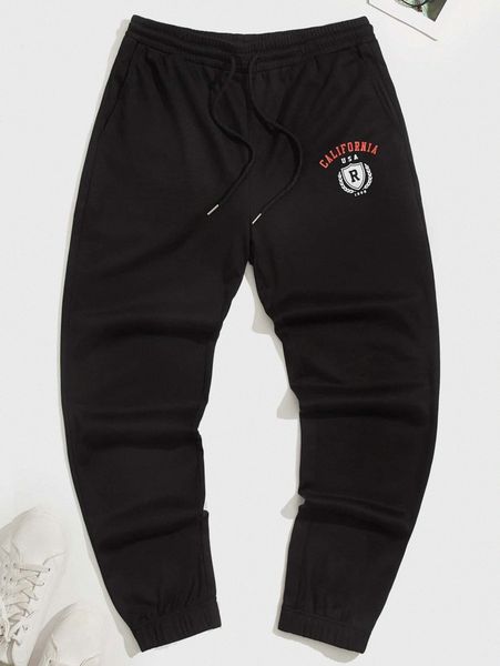 

men letter graphic drawstring waist sweatpants i0uj#, Black