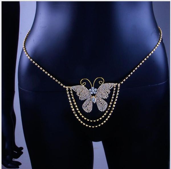 

new butterfly waist chain rhinestone body chain exaggerated fashion nightclub flash diamond1115, Silver