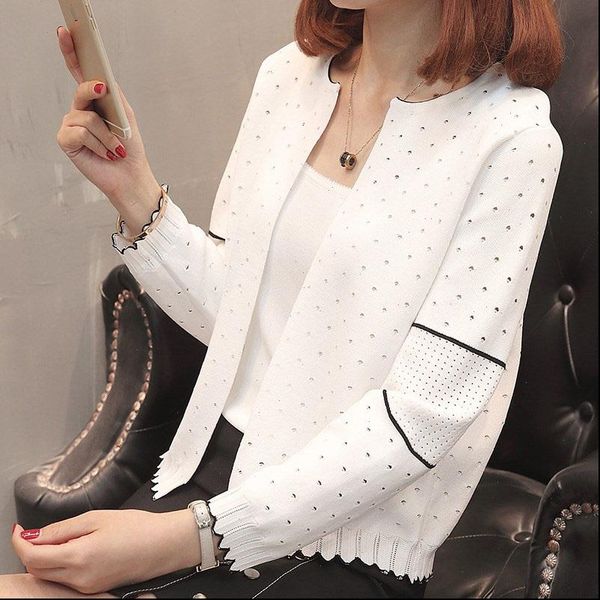 

2021 summer girls cardigan fashion knitted short women causal korea white cardigans jumper womens knitwear jumper spring, White;black