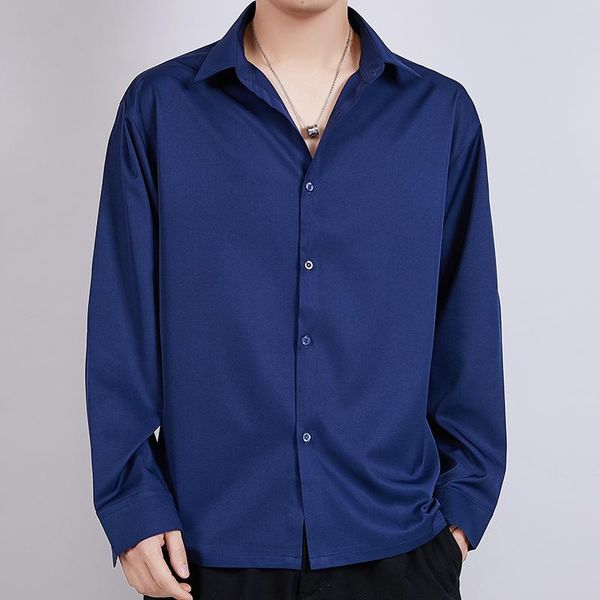 

men's casual shirts summer korean style long sleeved turn-down collar button down regular fit white black social shirt