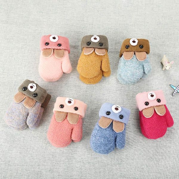 

children's mittens cute baby gloves children girls boys winter cartoon bear patchwork keep warm 1-4 years, White