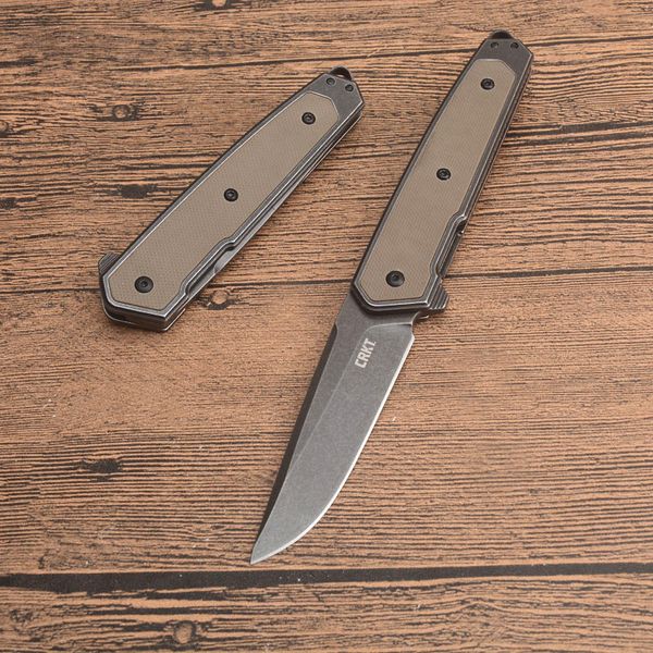 7091 Coltello chiudibile Flipper D2 Black Stone Wash Lama in acciaio inossidabile con intarsi Tan G10 Coltelli con cuscinetti a sfera