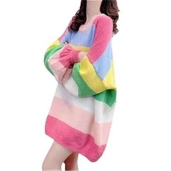 

women's knits & tees spring autumn knitted sweaters colorful female pullover striped loose big size trendy lady clothes outerwear, White