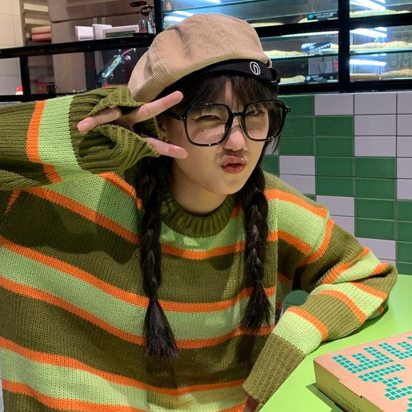 

2021 new autumn pullovers sweaters korean style striped knitted sweater and womens (c9876) 7eoj, White;black