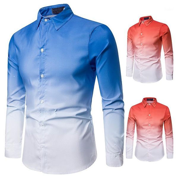 

gradient shirt men 2019 new men's long sleeve button down cotton dress shirts casual slim fit streetwear chemise men clothing1, White;black