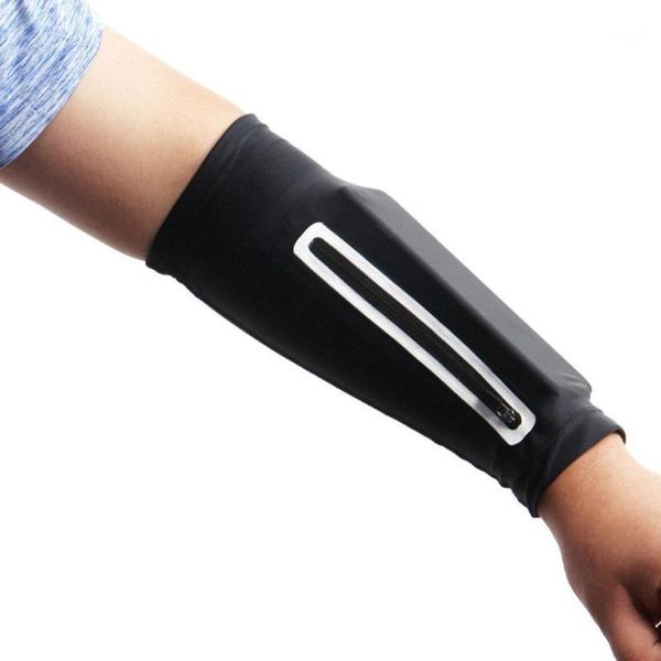 

elbow & knee pads outdoor sports sunscreen ice sleeve multifunctional arm seamless mobile phone short sleeves zipper pocket i9n21, Black;gray