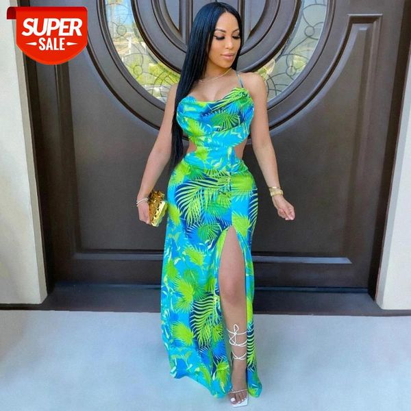 

hirigin halter backless high split maxi dress women 2020 boho print beach holiday party night club long dresses #rr7c, Black;gray