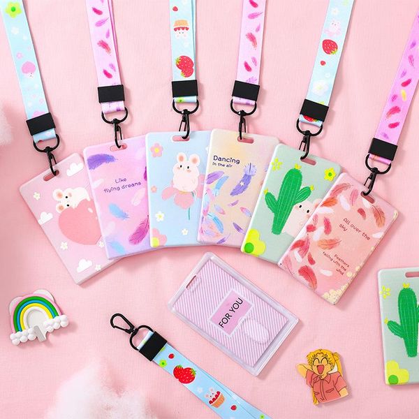 

card holders fashion mouse lanyard id cover set student acrylic badge teenage girl lovely hanging neck identity holder, Brown;gray