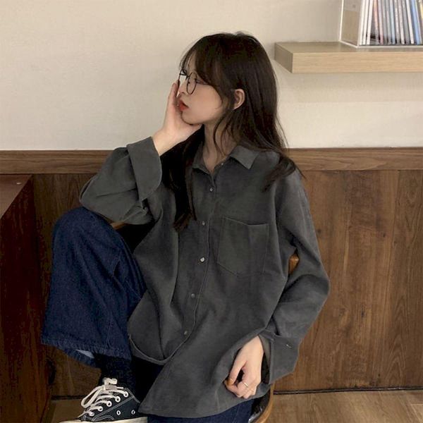 

women's blouses & shirts spring korean version solid color collar shirt female student preppy style loose blouse vintage long sleev, White