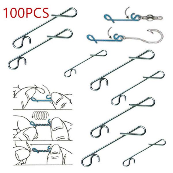 

100pcs fishing snap fast clips no knot snap for saltwater freshwater stainless steel swivels fishing connector size s-xxl
