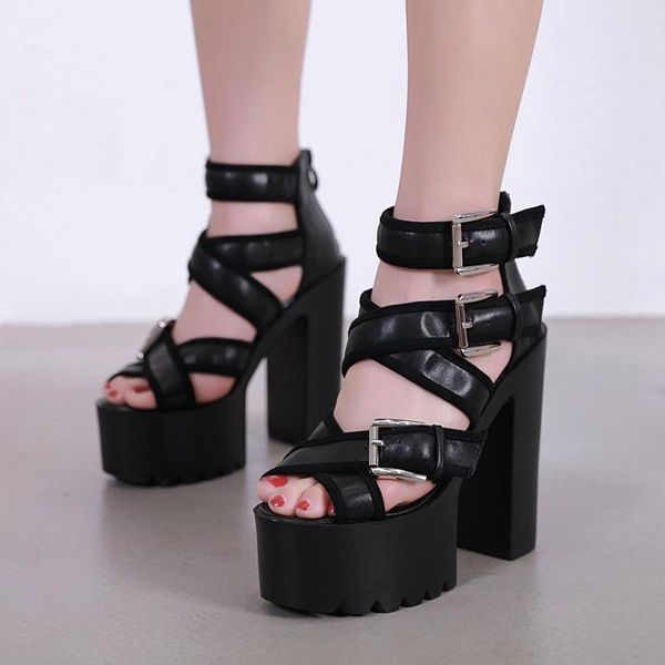 

dress shoes 15cm thick-soled non-slip hate high dj bar nightclub ds show t stage thick heel transparent sandals women, Black