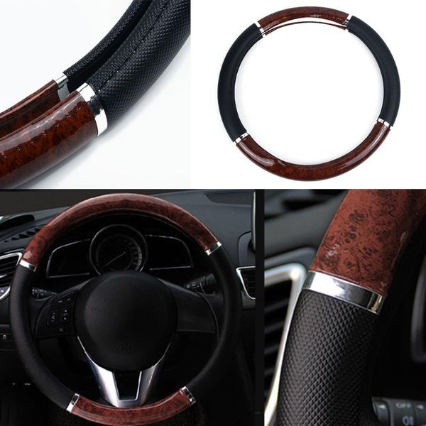 

steering wheel covers 1pc anti-skid auto car cover 38cm mahogany deluxe soft leather universal interior accessories