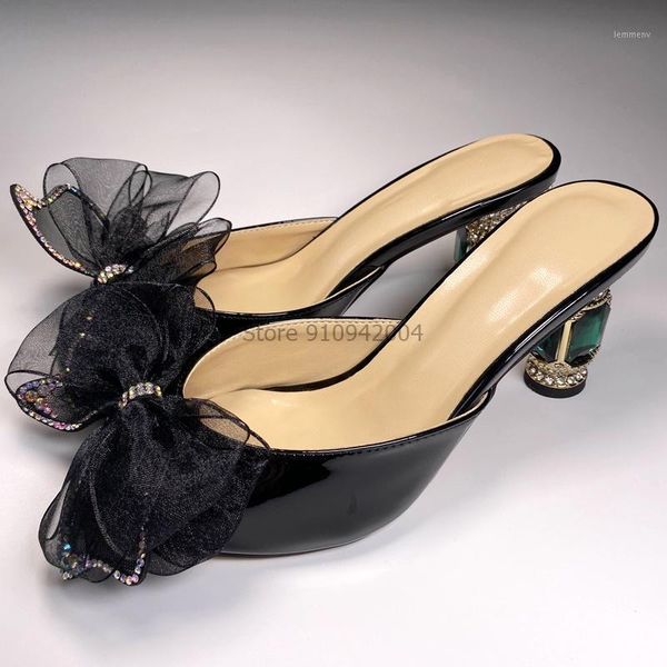 

woman flip flops lazy mullers summer shoes butterfly knot bowties slippers outdoor pointed rhinestone loafers sandal1, Black
