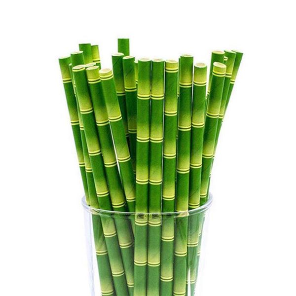 

disposable dinnerware 25pcs/lot green bamboo paper straws happy birthday wedding decorative event tropical party supplies drinking straw