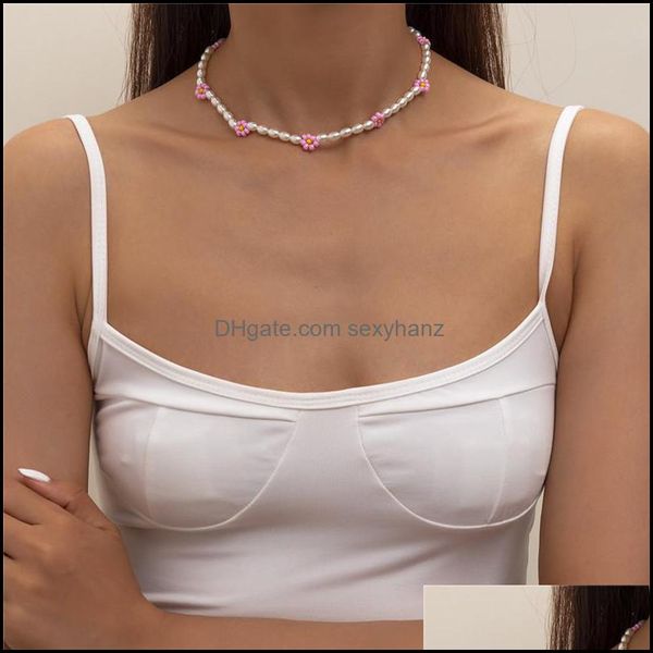 

beaded necklaces & pendants jewelry europe imitation pearl flower necklace retro daisy rice beads clavicle chain women beach vacation summer, Silver