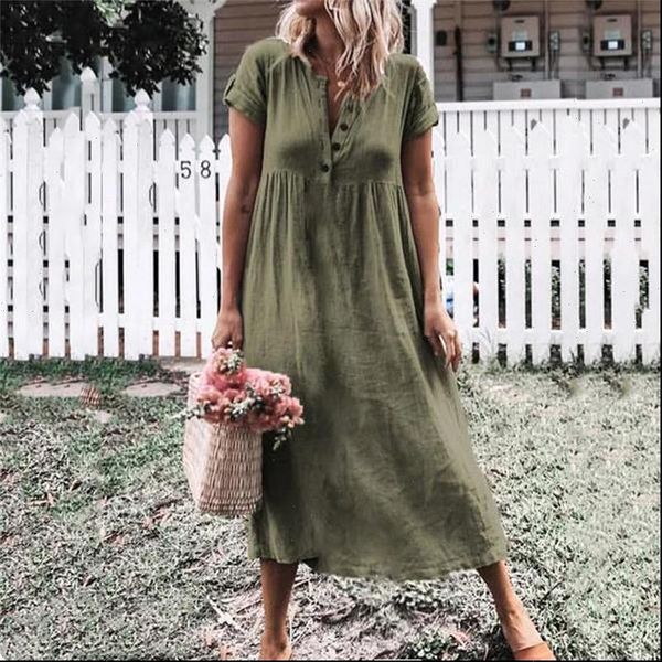 

imcute s 3xl womens summer boho cotton linen solid baggy short sleeve long dress casual solid ladies sundress kaftan maxi dress, Black;gray